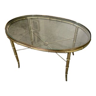 1950s Mastercraft Faux Bamboo Brass Coffee Table For Sale