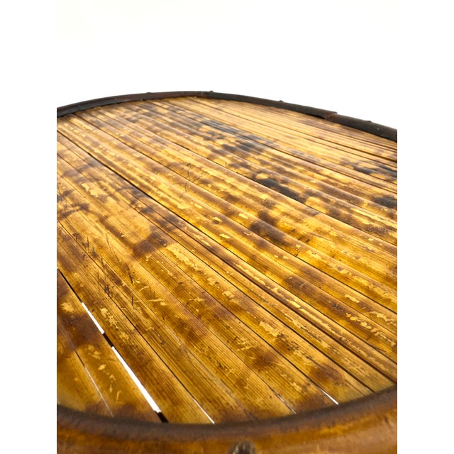 Mid Century Vintage Bamboo Rattan Plant Stands, Low Round Side Tables, a Pair For Sale In Little Rock - Image 6 of 12