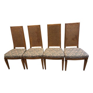 1970s Neoclassical French Regency Cane Back Dining Chairs – Set of 4 For Sale