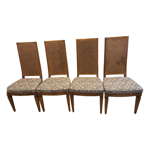 1970s Neoclassical French Regency Cane Back Dining Chairs – Set of 4 For Sale