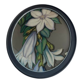 Mid Century Modern Oval 1965 Flower Framed Painting Vintage 1960s - Signed For Sale