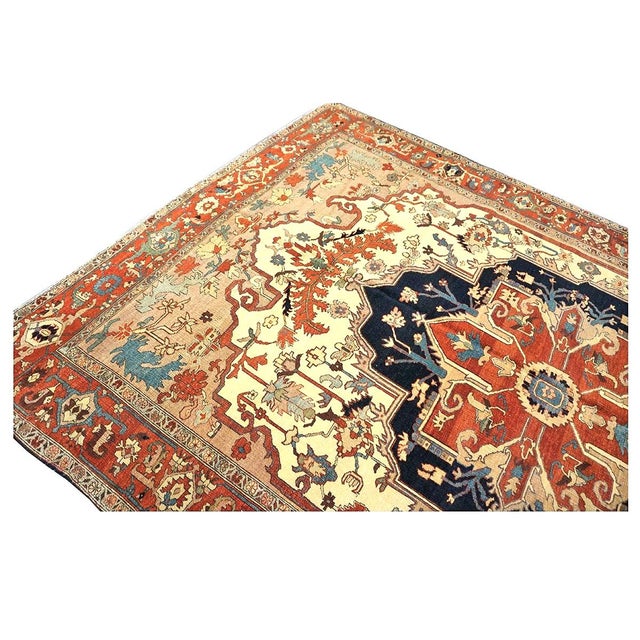 Textile Persian Serapi Wool 7x11 Rust, Navy, Tan, & Ivory Handmade Area Rug #9902841 For Sale - Image 7 of 12
