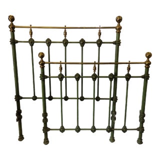 1900s Green Antique Iron & Brass Bed For Sale