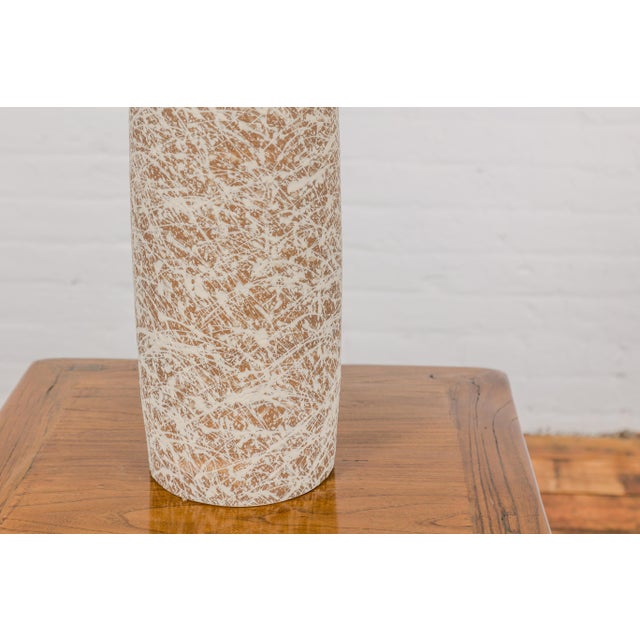 Earthy Brown and Cream Ceramic Vase with Energetic Dripping Décor For Sale - Image 9 of 12