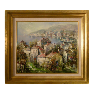 Lucien Delarue Village D'Eze A.M. ( For Alpes Maritimes) C.1980 Painting