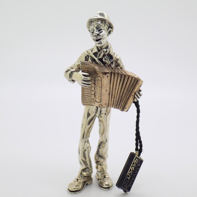 Vintage Italian Handmade Silver and Brass Accordion Player Sculpture by Etruria Gioielli, 1980s For Sale - Image 15 of 15