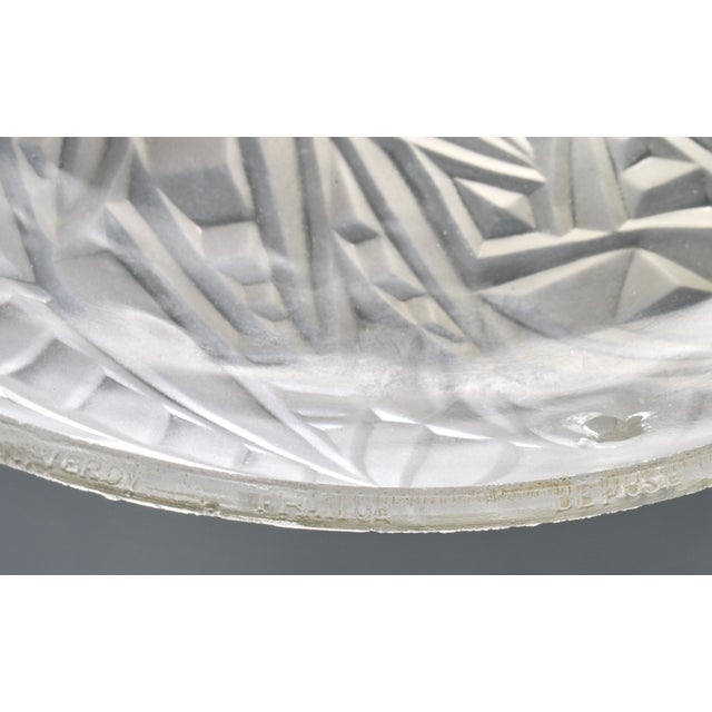 French Art Deco Pendant Light by Noverdy 1930s - Floral Frosted Glass & Nickeled Bronze For Sale - Image 9 of 10
