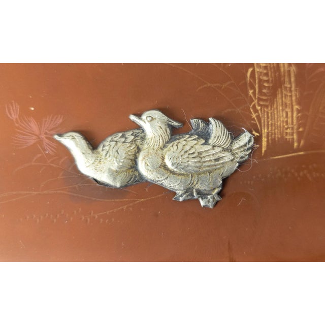 Mid 20th Century Mid-Century Japanese Dry Lacquer and Chrome Box With Shakudo Menuki of Ducks For Sale - Image 5 of 13
