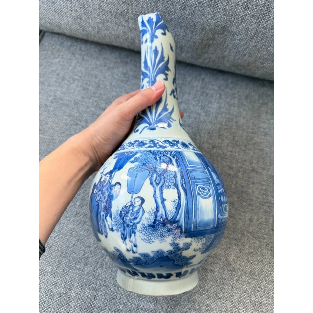 Important 17th Century Chinese Blue and White Figural Vase – Transitional Period – Scholars in Landscape – Rare Antique For Sale - Image 4 of 10