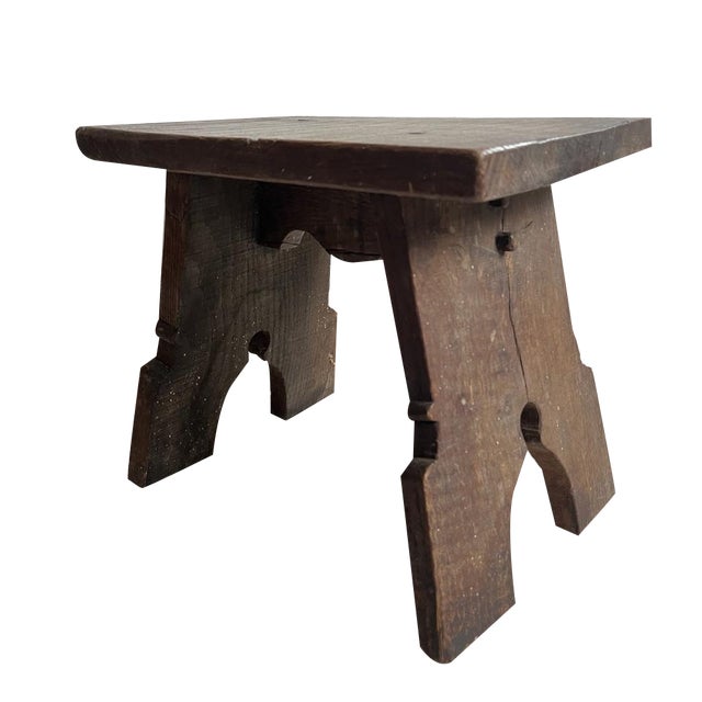 Rustic Oak Stool, 1920s For Sale