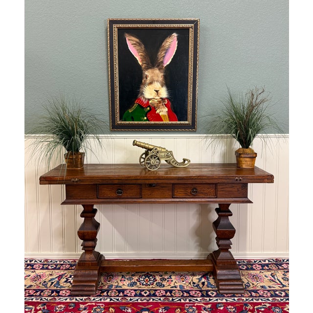 Wood Antique French Flip Top Envelope Library Table Console Sofa Entry Table Oak For Sale - Image 7 of 18