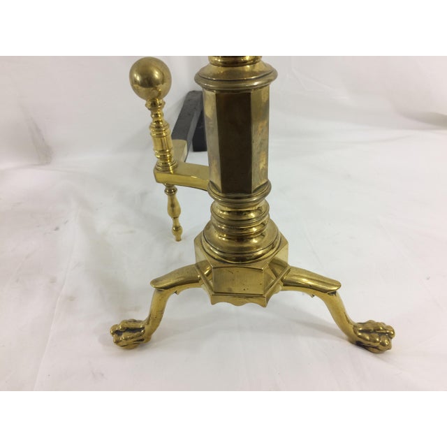 Brass Cannonball Andirons - A Pair For Sale - Image 6 of 8