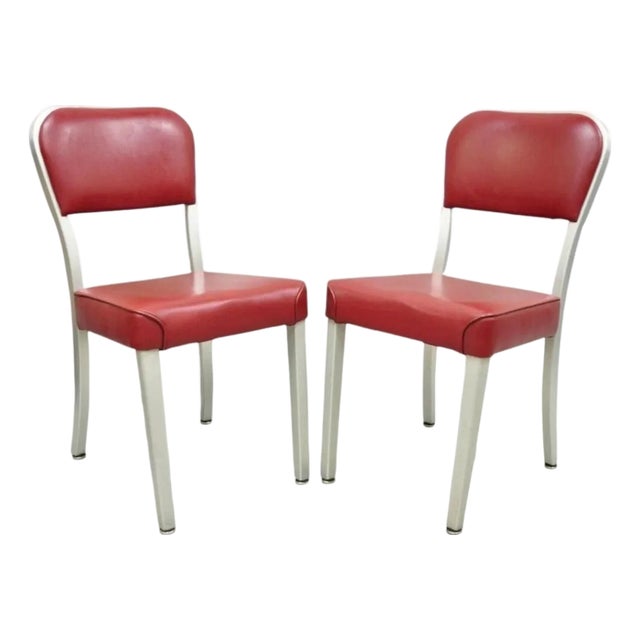 Mid 20th Century Vintage General Fireproofing GoodForm Aluminum Red Vinyl Side Chairs - A Pair For Sale