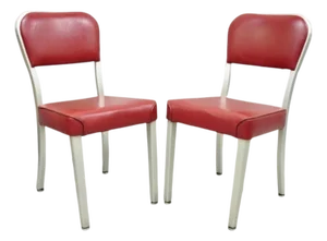 Mid 20th Century Vintage General Fireproofing GoodForm Aluminum Red Vinyl Side Chairs - A Pair
