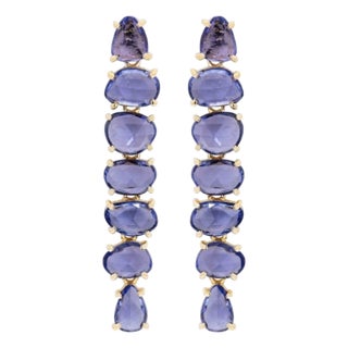 Natural Blue Sapphire 11.18 CTS Stud Earrings in 18k Gold For Sale