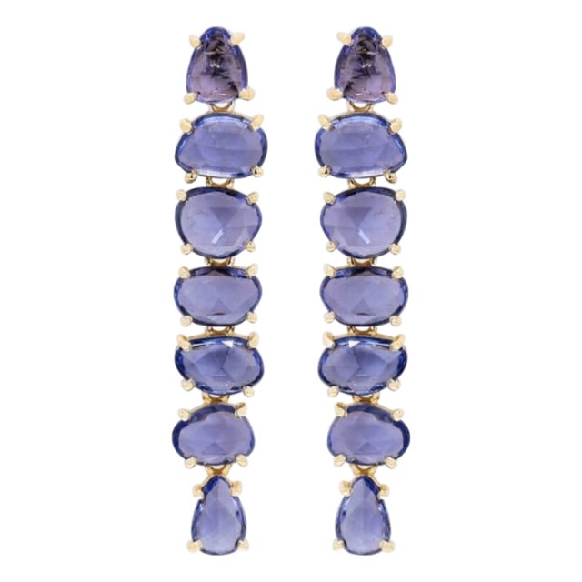 Natural Blue Sapphire 11.18 CTS Stud Earrings in 18k Gold For Sale