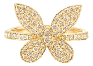 Art Deco Butterfly Ring With Cluster Diamonds in 14k Yellow Gold Size 7