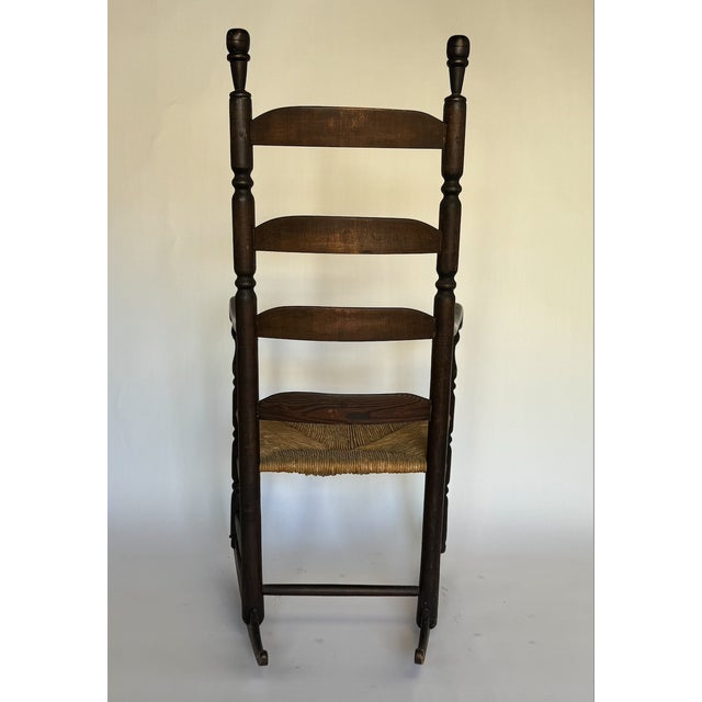 1880s Antique Black Ladder Back Rocking Chair For Sale - Image 4 of 4