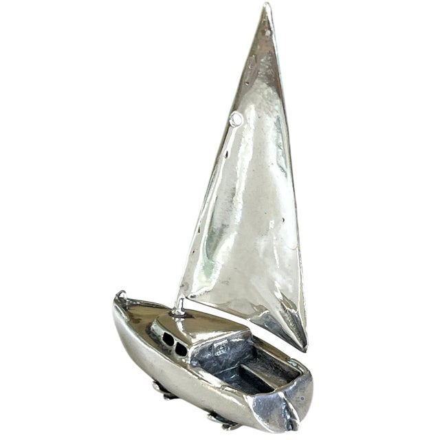 1980s 1980s Miniature Sterling Sailboat Sculpture – Handcrafted 925 Silver For Sale - Image 5 of 8