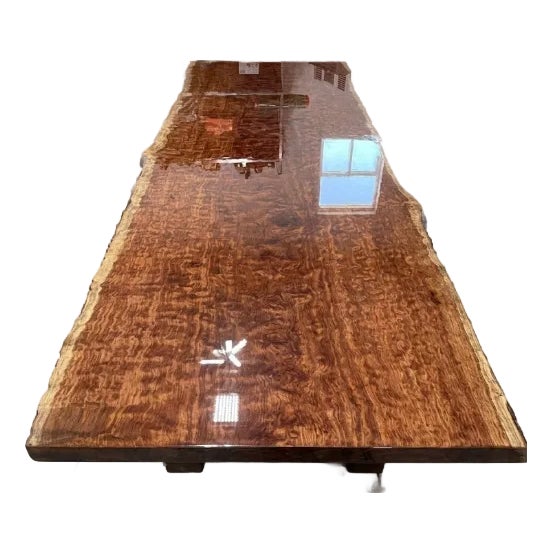 10ft African Waterfall Bubinga Statement Table - 2" Solid Slab - Freshly Polished For Sale