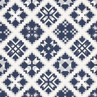 Schumacher Tristan Patchwork Fabric in Indigo For Sale