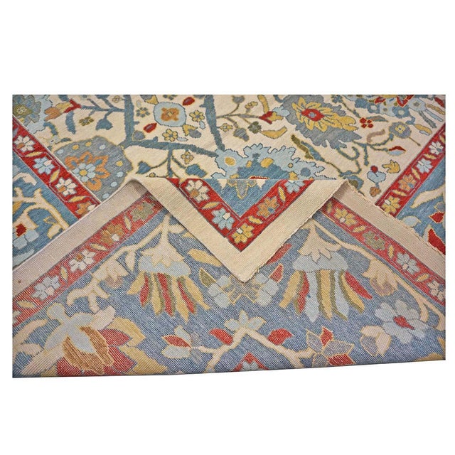 Afghan Sultanabad Wool 13x16 Ivory, Red & Light Blue Handmade Area Rug #1143763 For Sale - Image 10 of 11