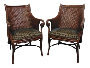 Modern Design Wicker & Rattan Lounge Chairs - a Pair