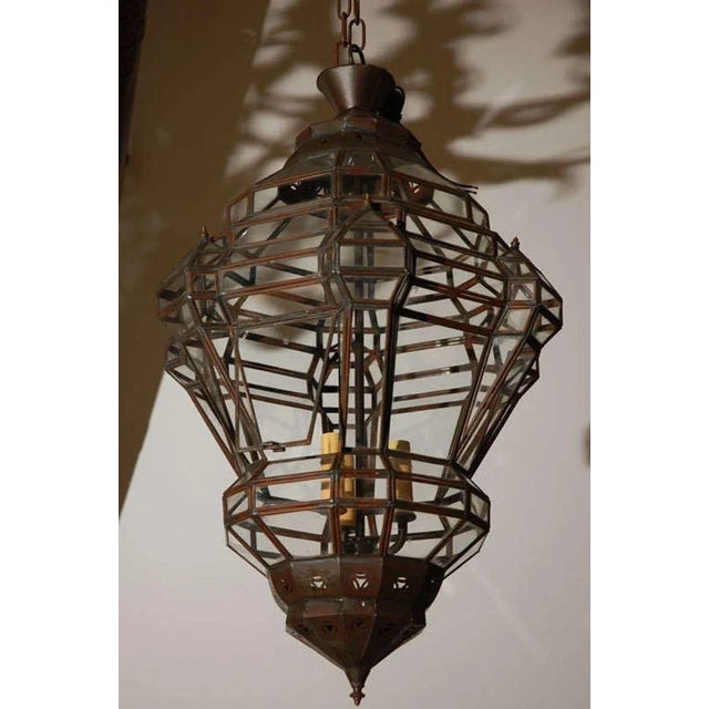Vintage Moroccan Moorish Diamond-Form Clear Glass Pendant Lantern, 1980s For Sale In Palm Springs - Image 6 of 14