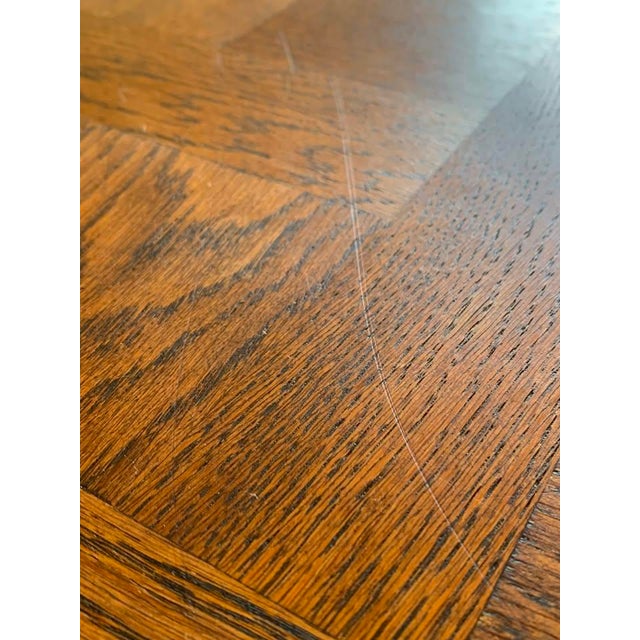 Brown 1920s French Provincial Oak Parquet Draw Leaf Dining Table For Sale - Image 8 of 11