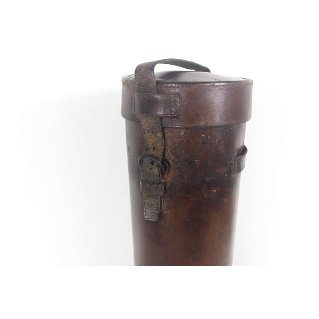 English Antique Leather Canister Tube for Map Thermos Wine or Whiskey Bottle For Sale - Image 3 of 14