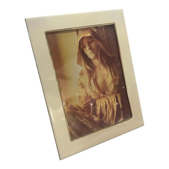 1970s Mid-Century Modern Brass and Cream Lacquered Metal Italian Picture Frame For Sale