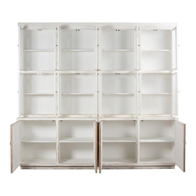 Farmhouse Pine Bookcase with Glass Doors and Weathered Wood Base For Sale - Image 4 of 10