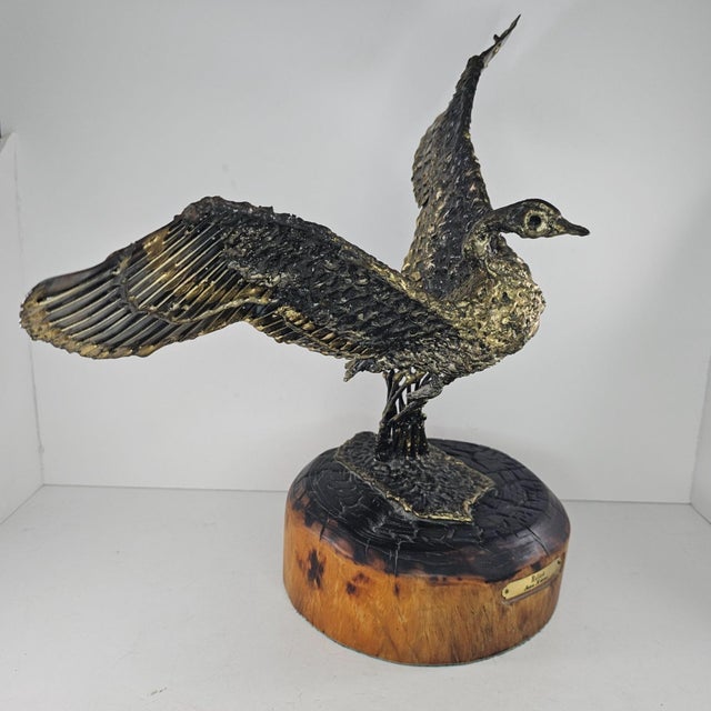 1970s Bronze Mallard Duck Sculpture by James H. Scorse Wooden Base Plaque MCM For Sale - Image 4 of 12