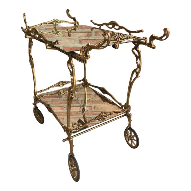 Baroque Style Two-Tier Bar Cart in Brass, 1950s For Sale
