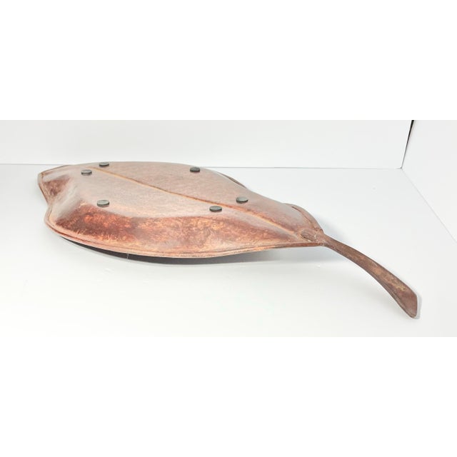 2010s Large Aged Copper-Style Hammered Metal Fall Leaf Shaped Decor Serving Tray For Sale - Image 5 of 6