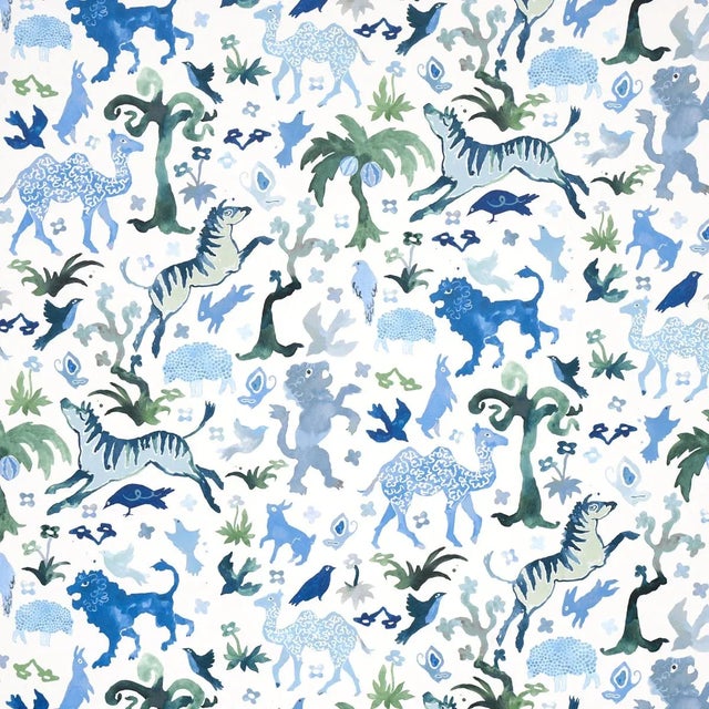 Schumacher x Happy Menocal Beasts Wallpaper In Blue And Green For Sale