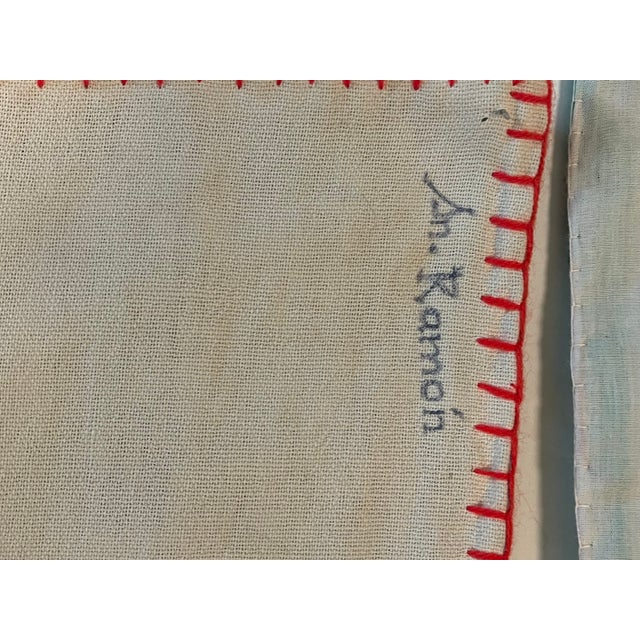 Blue Vintage Peruvian Textile Art Artist Signed For Sale - Image 8 of 9
