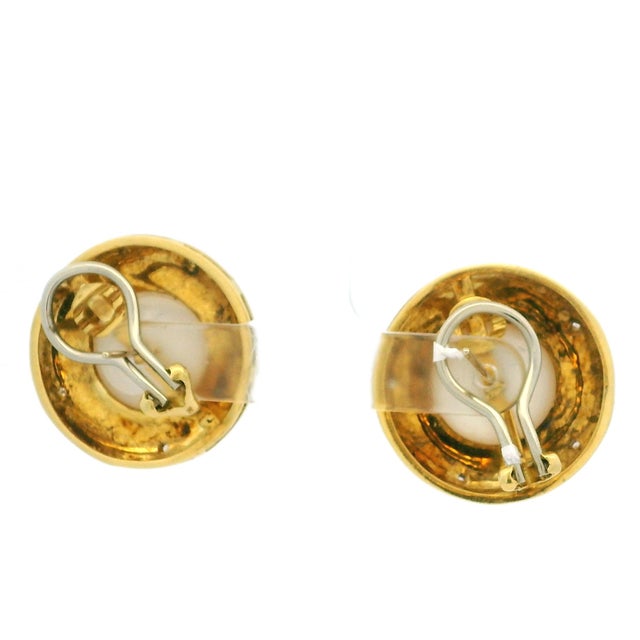 Italian 18k Gold Mabe Pearl & Diamond Earrings, Circa 1980, Pair For Sale - Image 4 of 13