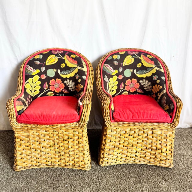 Boho Chic Vintage Boho Chic Wicker Lounge Chairs - A Pair For Sale - Image 3 of 9