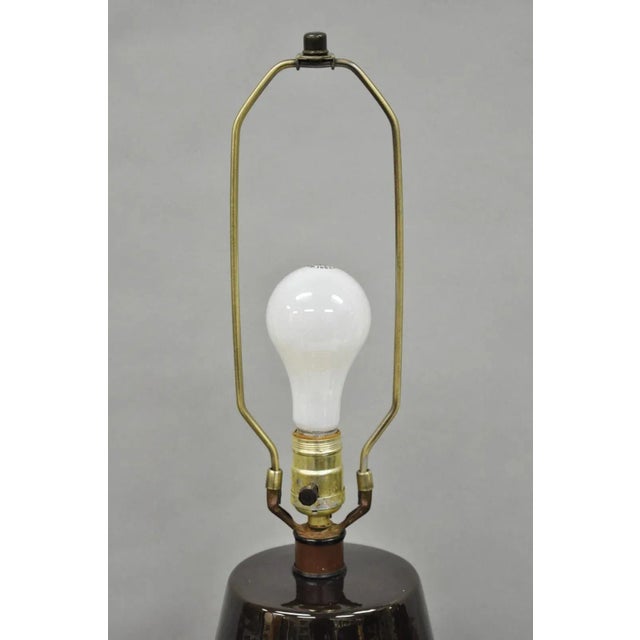 Mid Century Modern Sunset Cosco Ram Brown Drip Glaze Pottery Table Lamps Pair B For Sale - Image 11 of 12