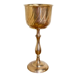 Vintage Fluted Brass Champagne Bucket Bottle Chiller on Stand For Sale