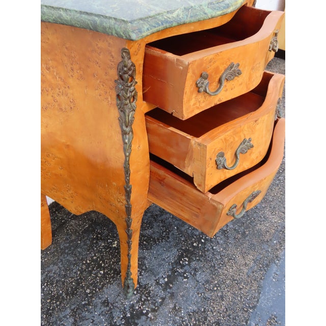 Late 20th Century French Marble Top Bombay Serpentine Burlwood Commode Nightstand 6346 For Sale - Image 5 of 16