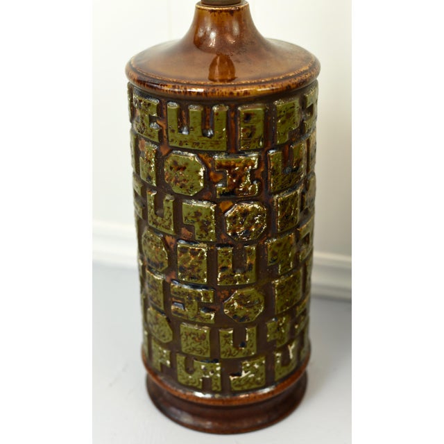Green Mid Century Modern Green Brown Mosaic Design Lamp Pair For Sale - Image 8 of 10