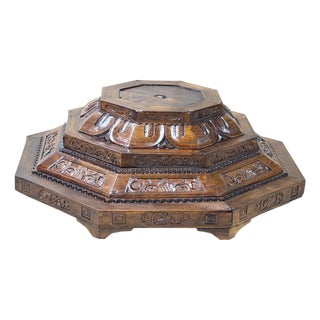 4.5" Vintage Octagonal Wood Carved Steps Lotus Motif Display Base Stand For Sale