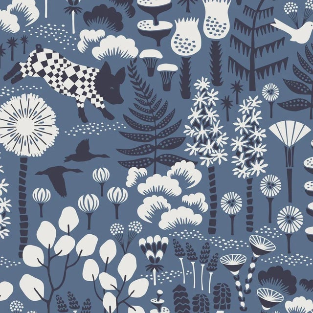 Sample - Borastapeter Hoppmosse Wallpaper in Blue For Sale