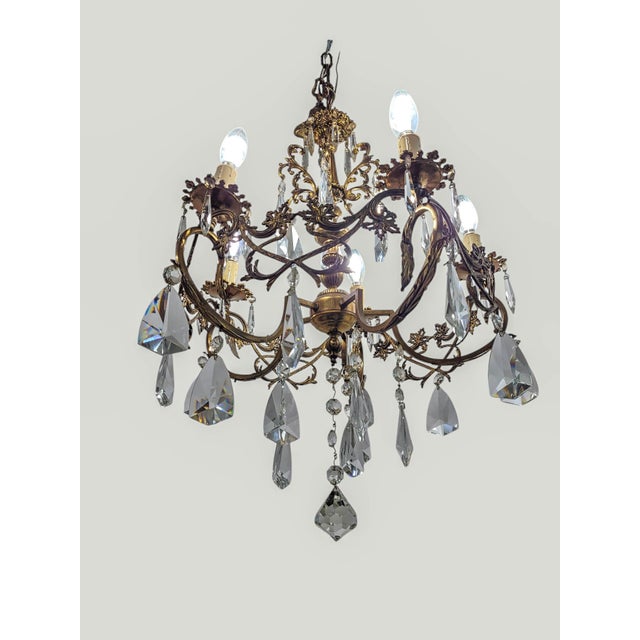 Early 20th Century French Rococo Style 5-Light Cast Bronze & Pendeloque Crystal Cage Chandelier For Sale - Image 12 of 14
