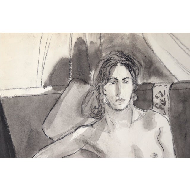 Contemporary Nude Woman on Striped Chair #1 in Charcoal and Gouache on Paper by Katherine Kallick For Sale - Image 3 of 5