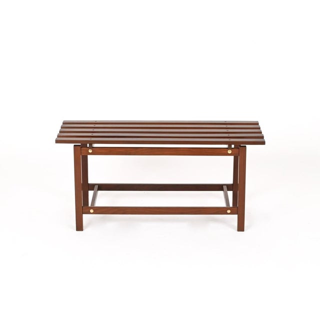 Mid-Century Modern Mid-Century Modern Bench in Teak Wood and Brass, Italy, 1960s For Sale - Image 3 of 11