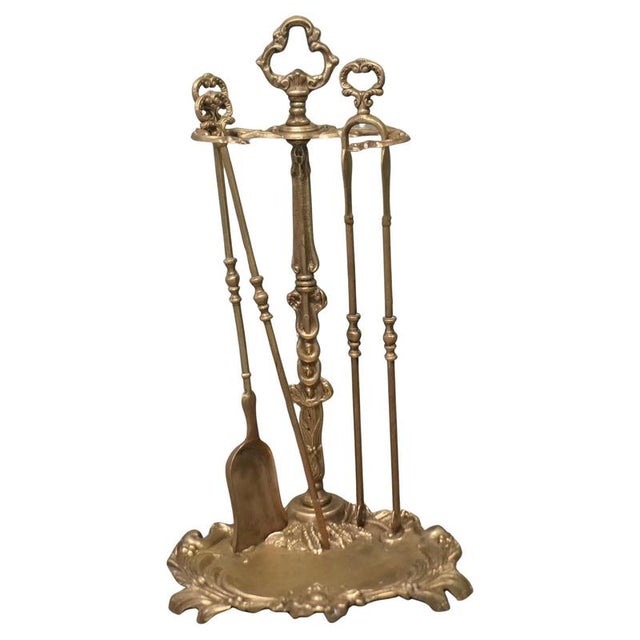 Metal Vintage Rococo Style Fireside Companion Set in Brass, 1930, Set of 4 For Sale - Image 7 of 7