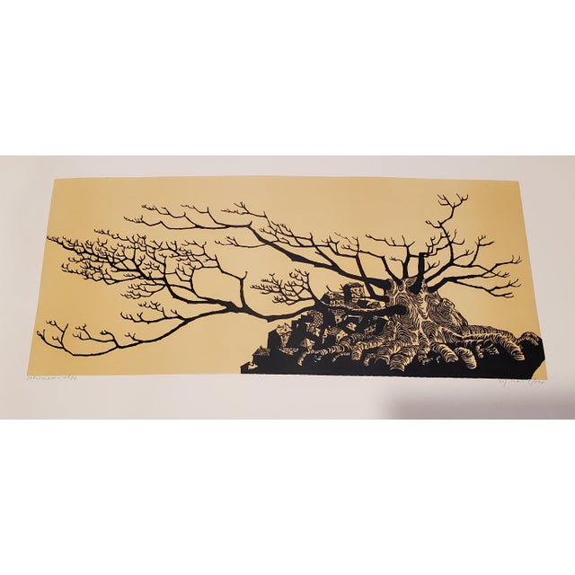 Tan A Vintage Linocut Block Print Signed Arieh Kimhi, Jerusalem 1974, Numbered 5/120 For Sale - Image 8 of 12